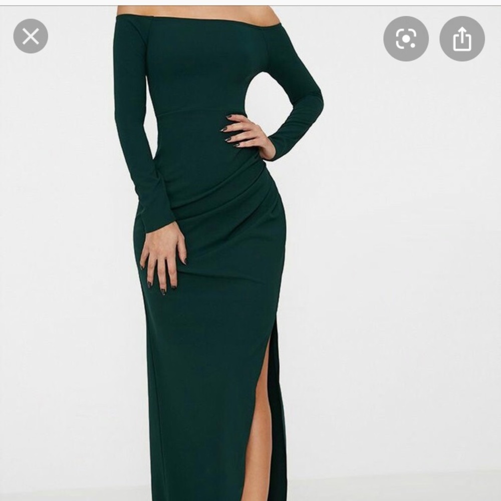Emerald Green Wrap over Bardot Dress